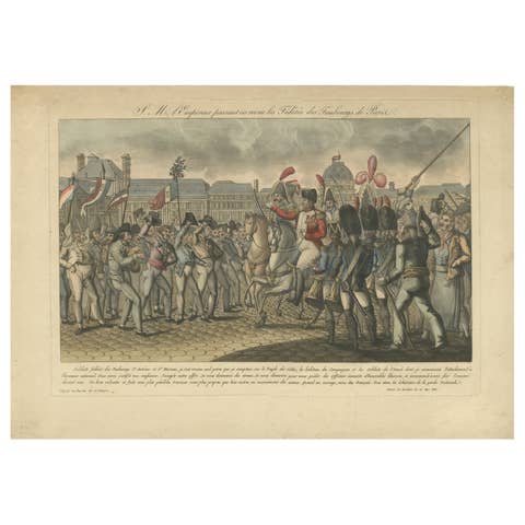 Napoleon Reviewing the Fédérés, Paris Tuileries Scene, French Engraving, 1815