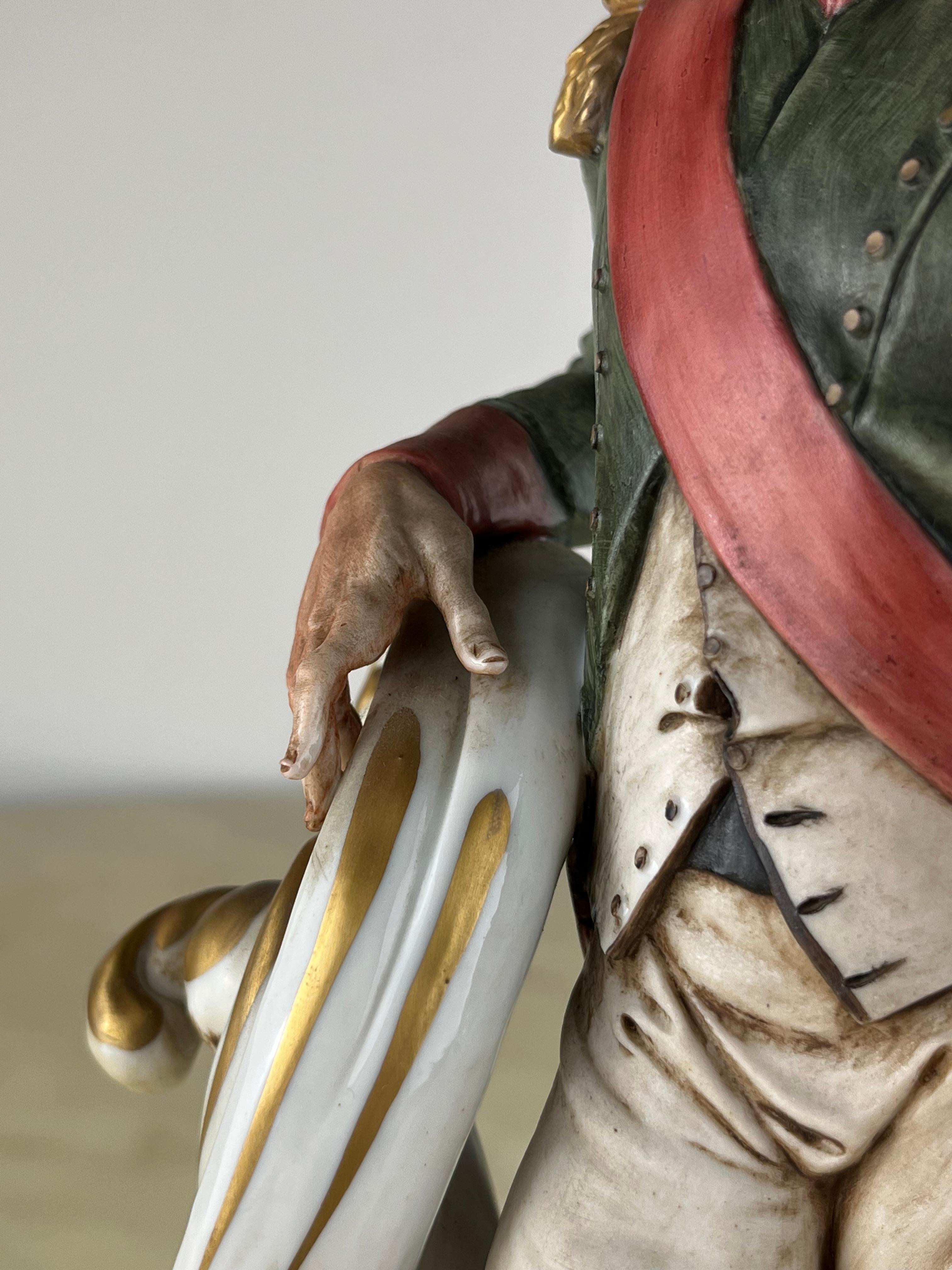 Late 20th Century Napoleon Sculpture in Capodimonte Porcelain and Bronze, Italy, 1990s For Sale