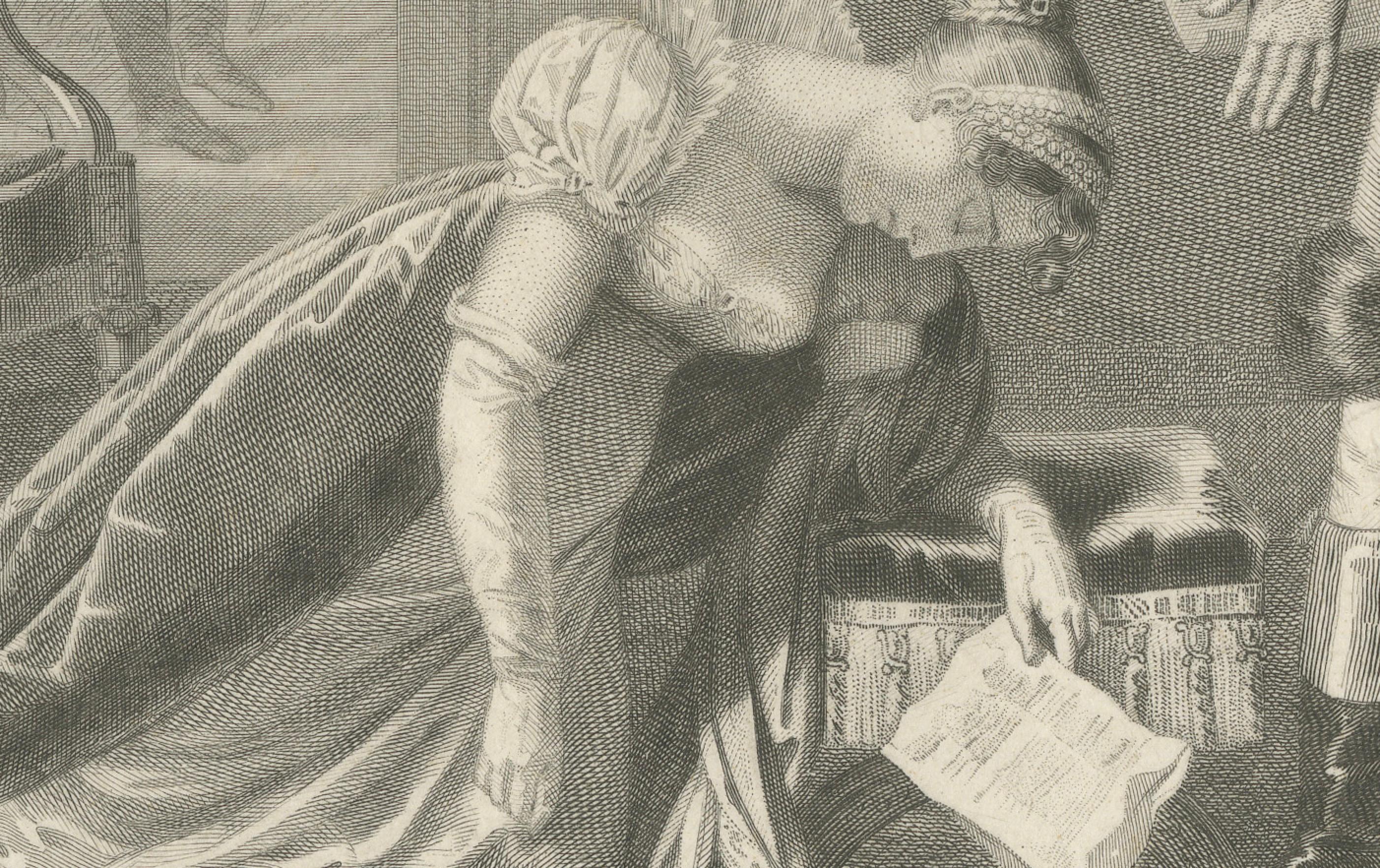 Mid-19th Century Napoleon Shows Mercy to Princess Hatzfeld, 1806 - Emotional Historical Engraving For Sale