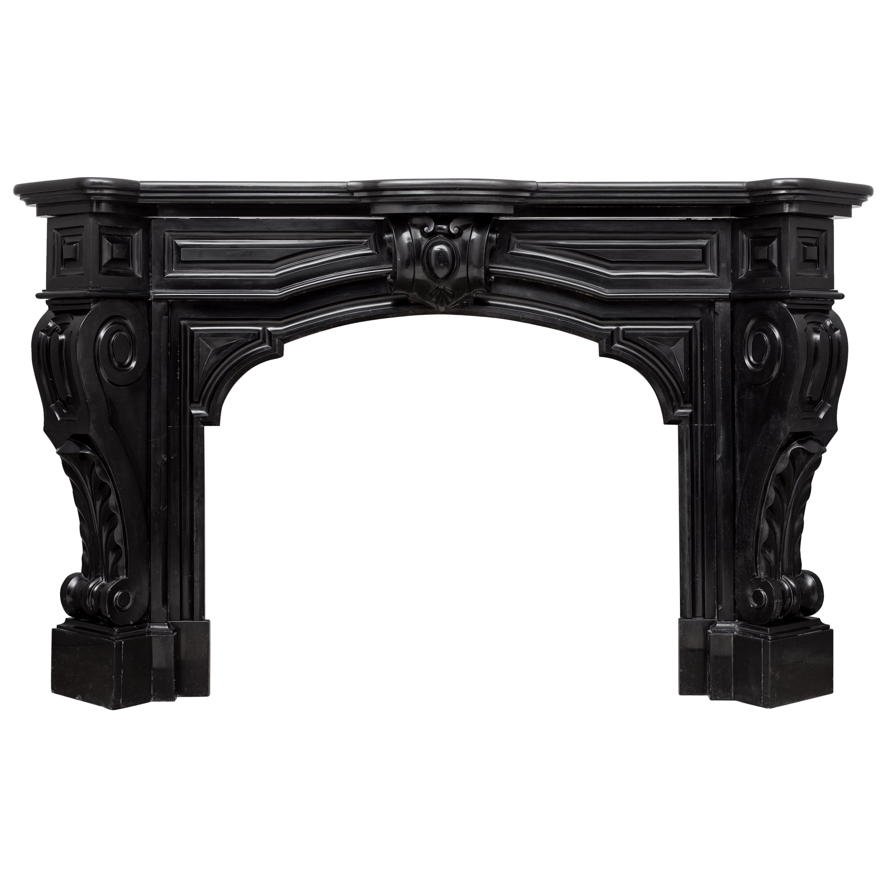 Napoleon Style Black Noir De Mazy Marble Black Antique Fireplace For Sale