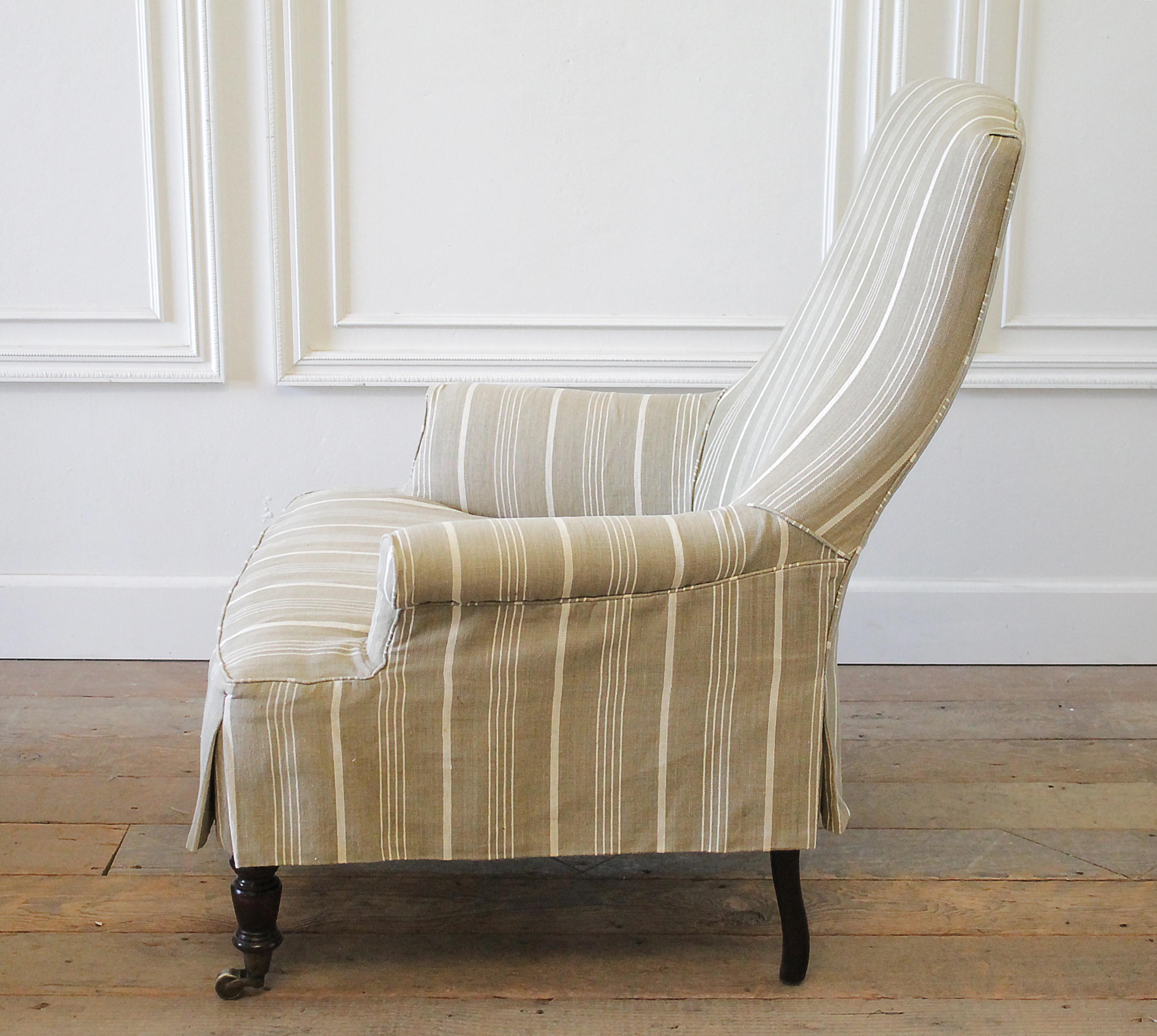 Napoleon Style Chair and Ottoman with Linen Stripe Slip Cover 3