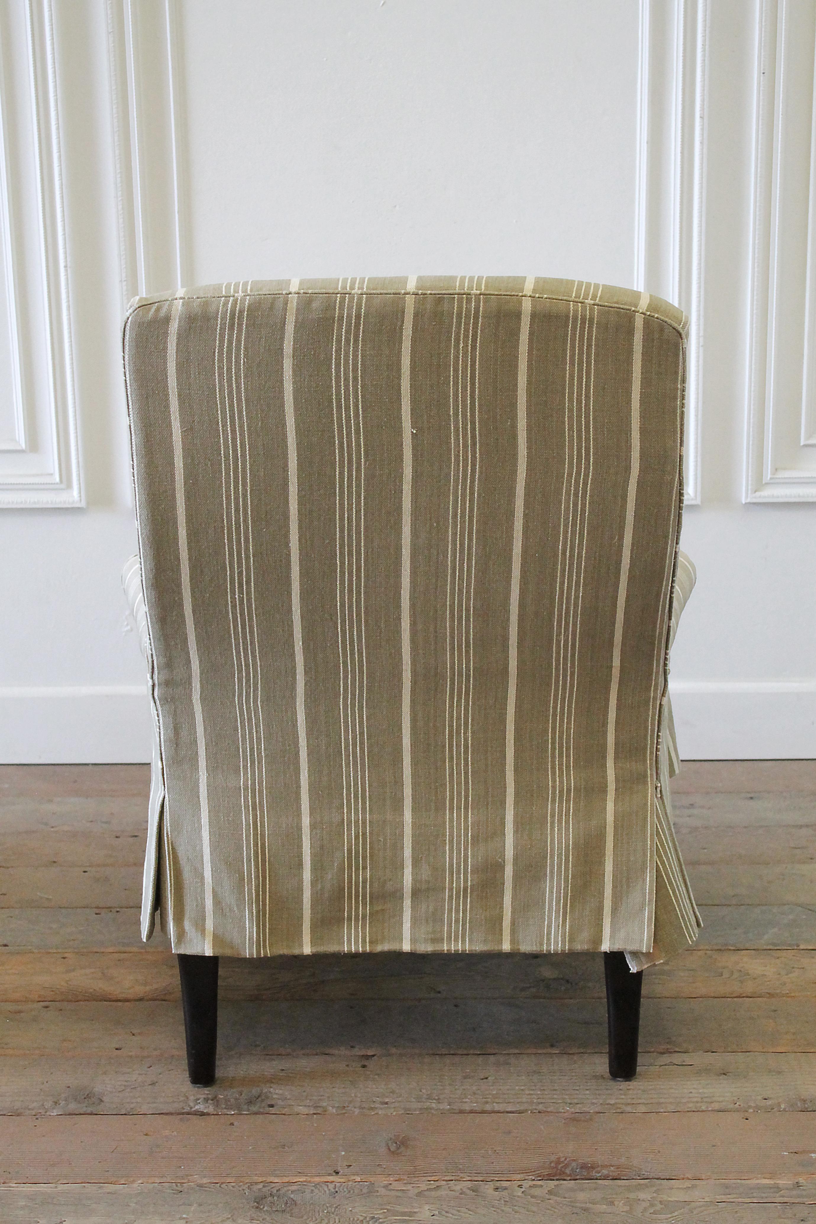 Napoleon Style Chair and Ottoman with Linen Stripe Slip Cover 4