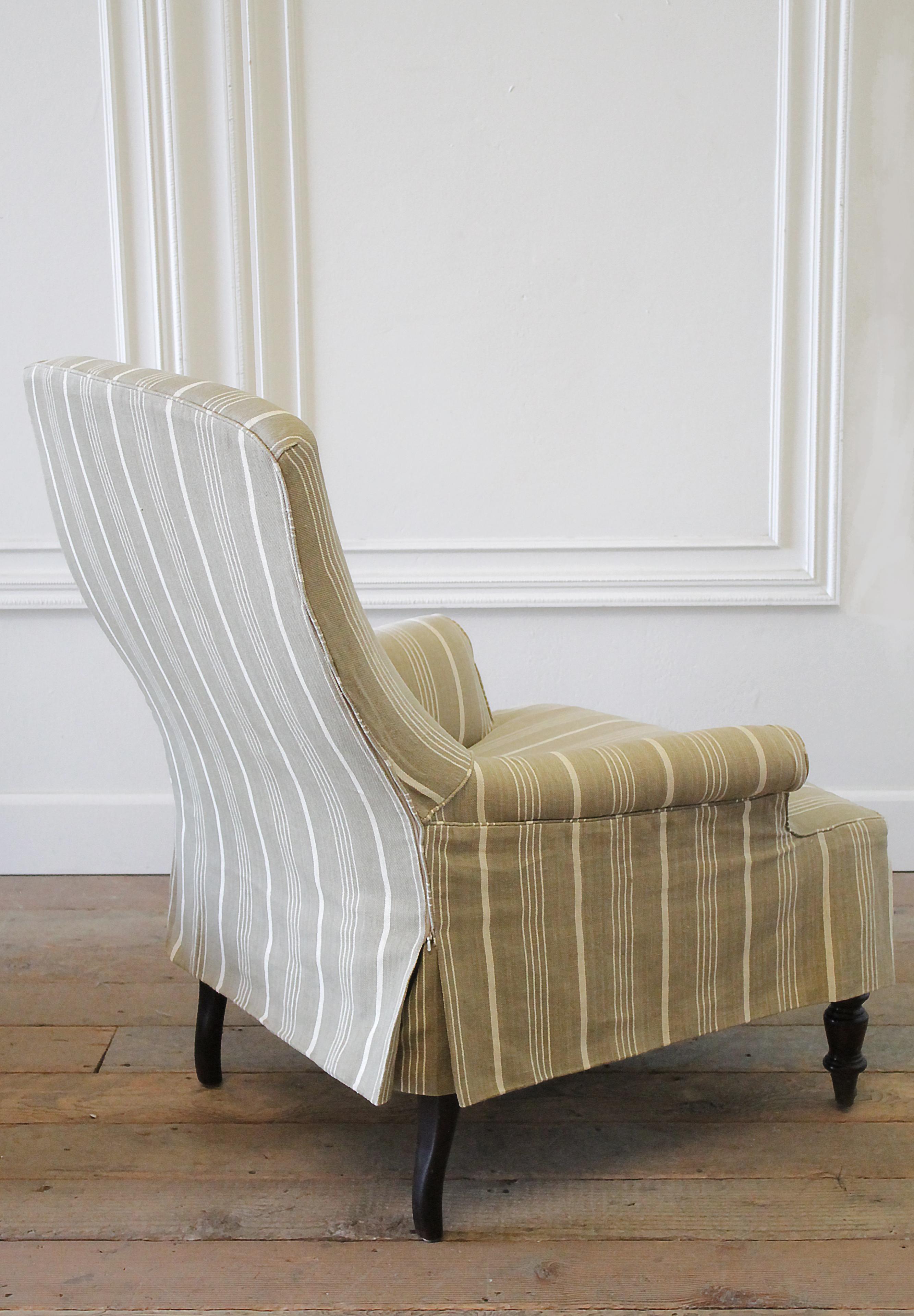Napoleon Style Chair and Ottoman with Linen Stripe Slip Cover 5