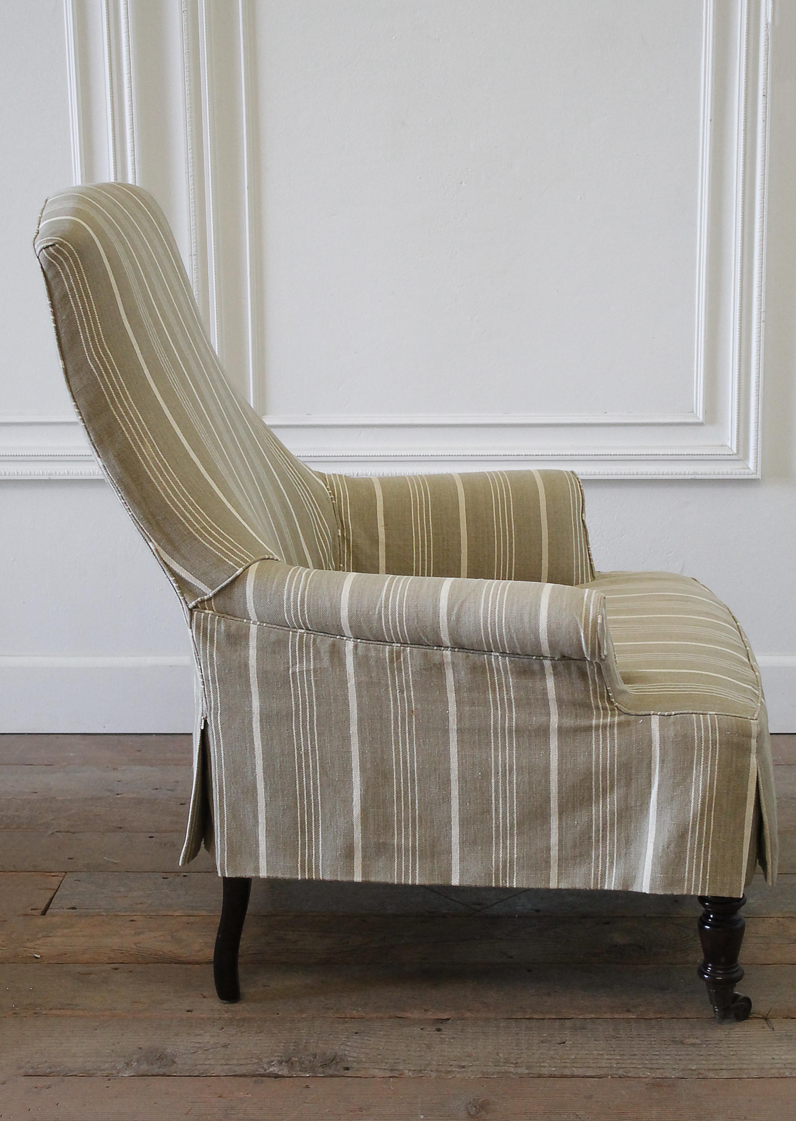 Napoleon Style Chair and Ottoman with Linen Stripe Slip Cover 6