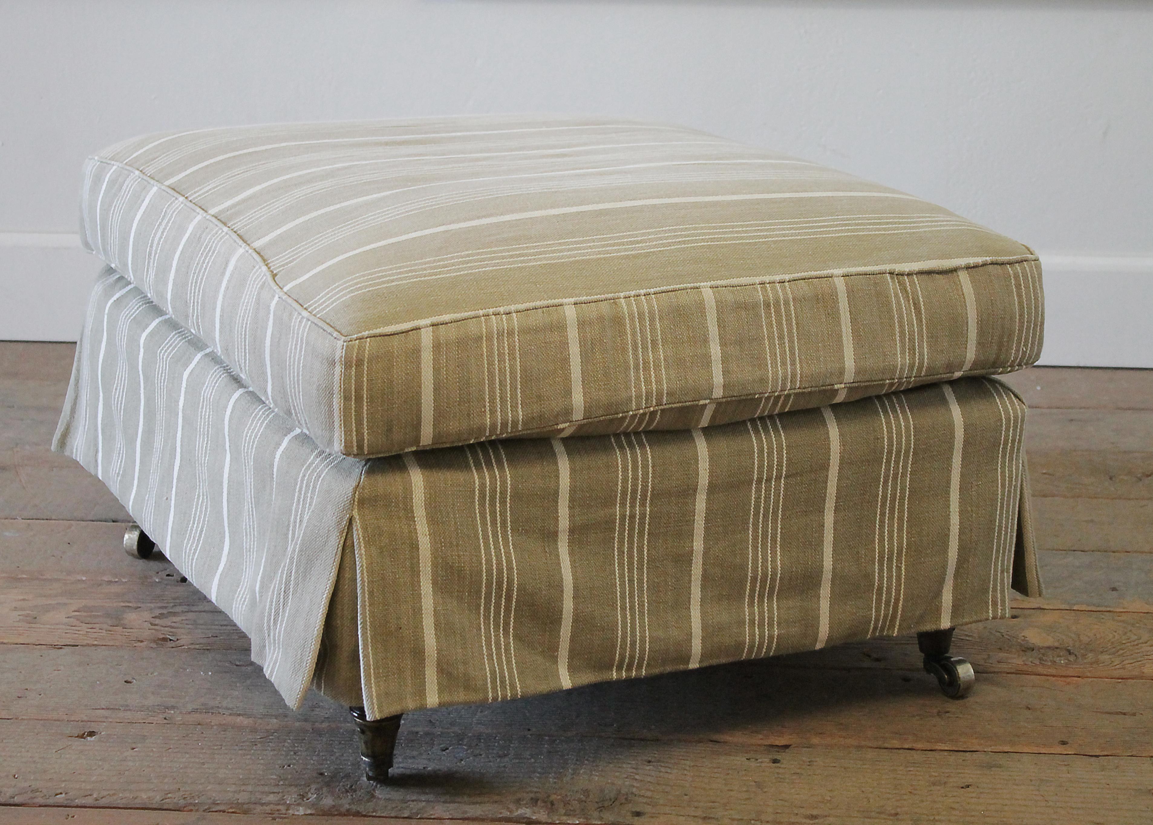Napoleon Style Chair and Ottoman with Linen Stripe Slip Cover 7