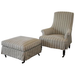 Napoleon Style Chair and Ottoman with Linen Stripe Slip Cover