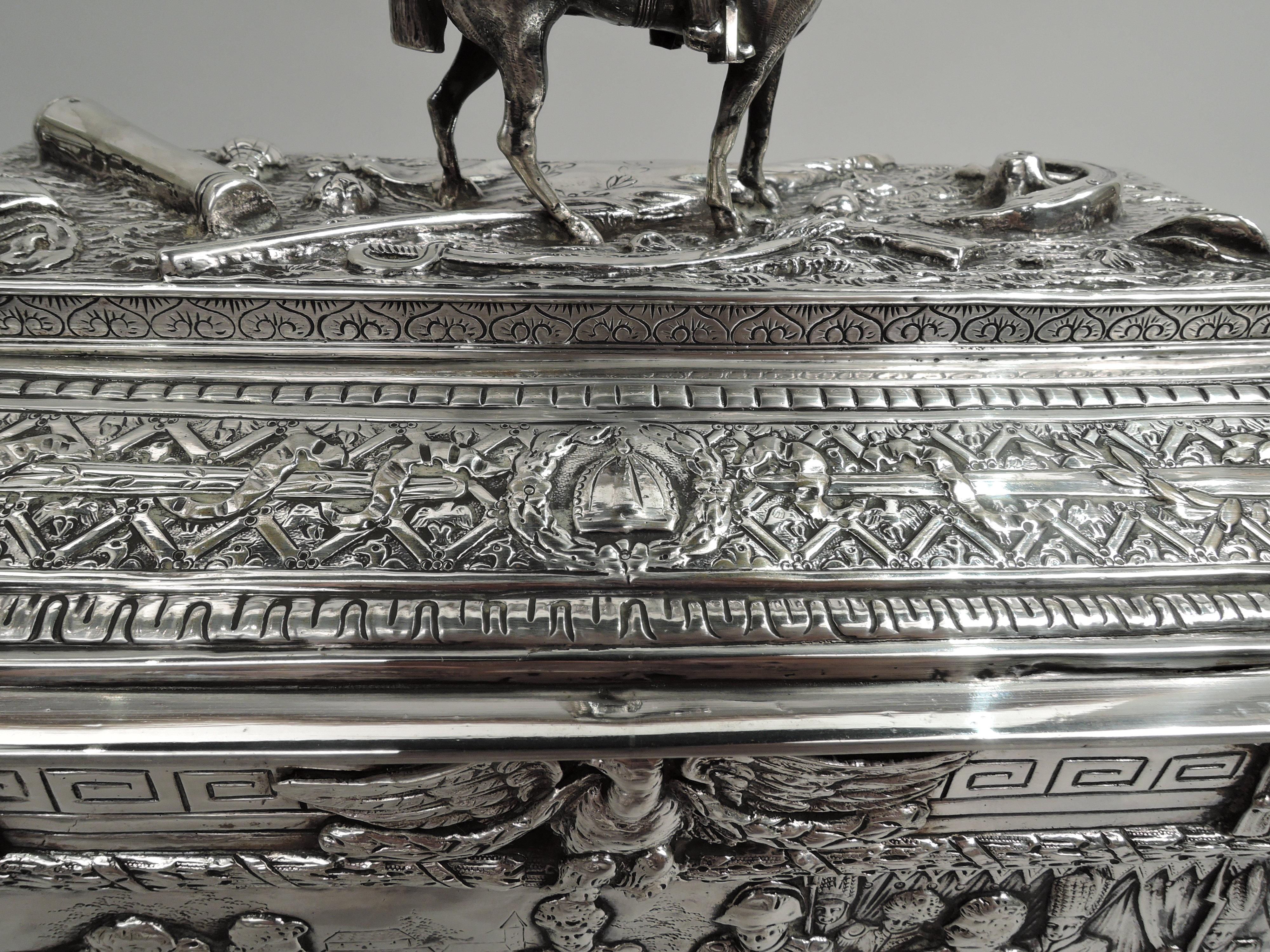 19th Century Napoleon Triumphant—Large Antique Silver Bonaparte Box