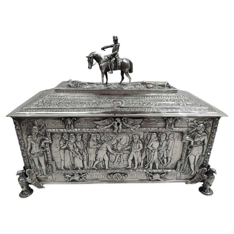 Napoleon Triumphant—Large Antique Silver Bonaparte Box For Sale at 1stDibs