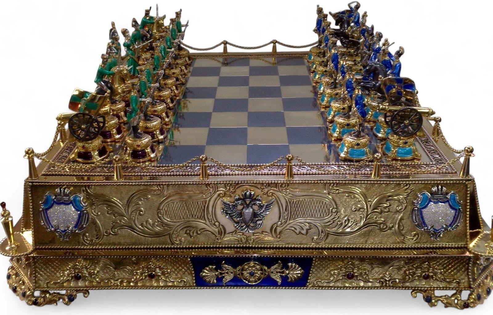 This made to order chess set “Napoleon vs. Alexander I”, A Masterpiece of Imperial History in the Fabergé Tradition.

This extraordinary sculptural chess set brings to life the historic confrontation between Napoleon and Alexander I during the