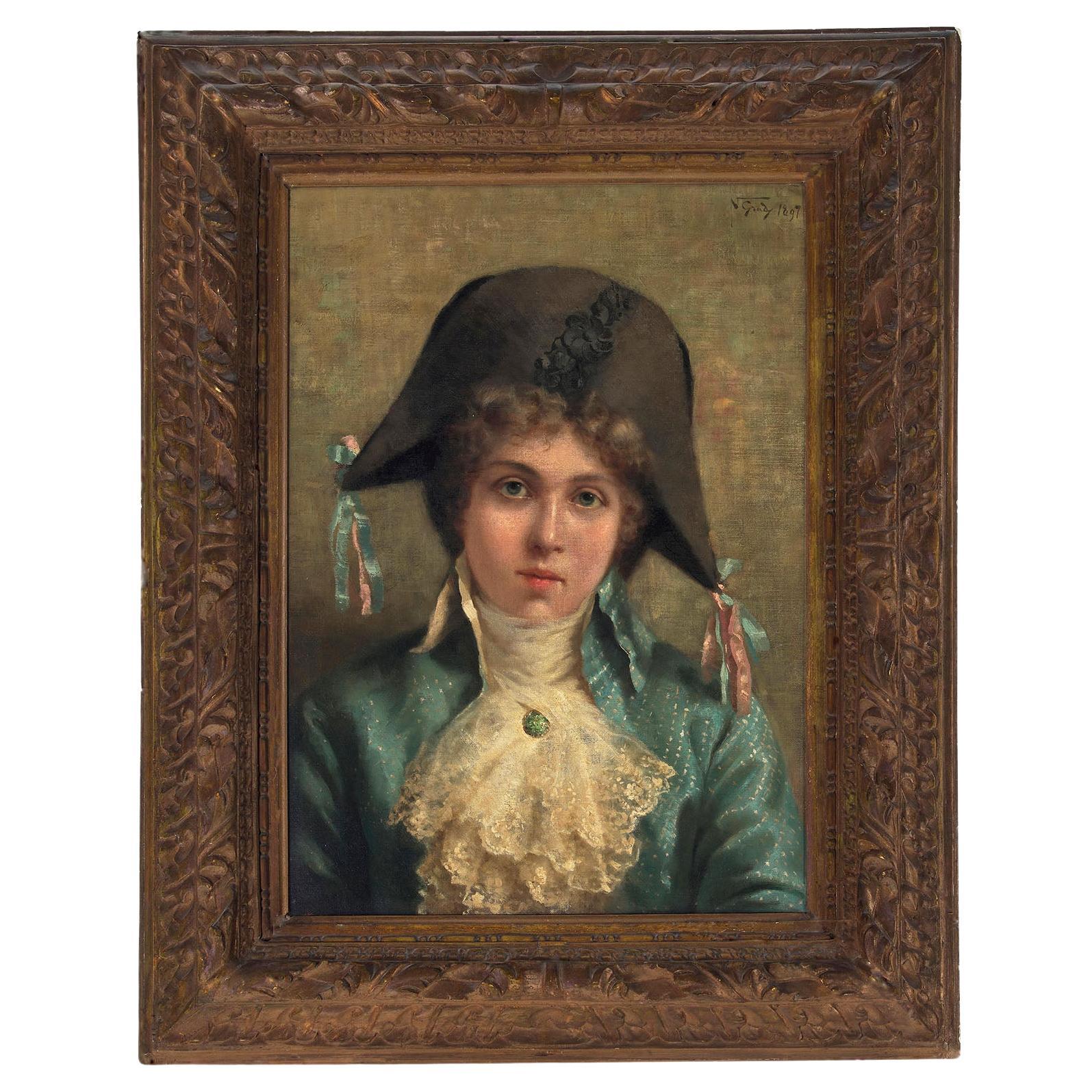 Napoleone Luigi Grady (Italian, 1860-1949) Oil on Canvas "Boy with Bicorne Hat" For Sale