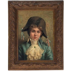 Huile sur toile italienne du 19ème siècle "Un jeune homme au chapeau bicorne napoléonien".