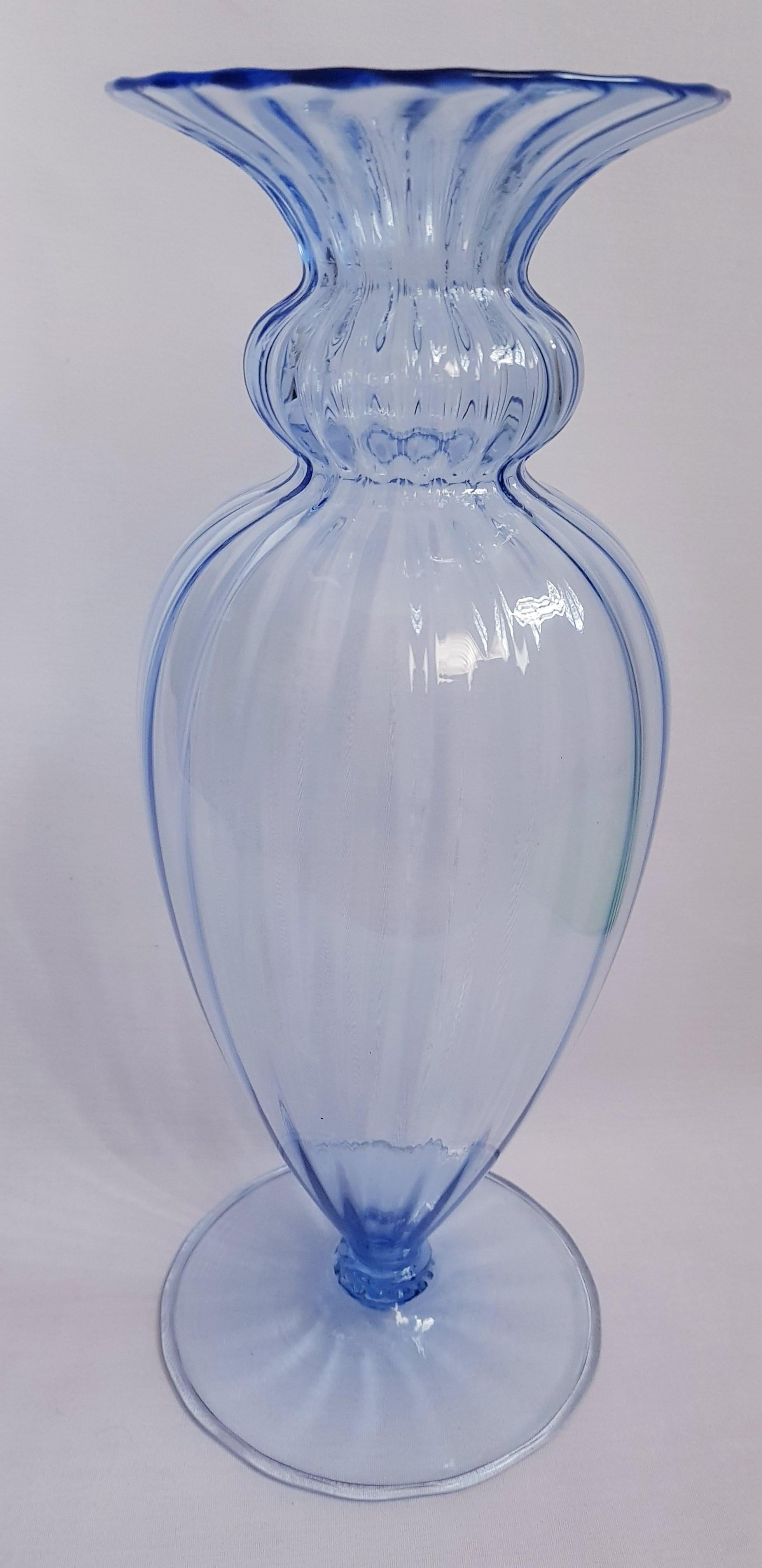 Beautiful antique large sofiato murano glass vase, blue, by Napoleone Martinuzzi, year 1925 brilliant condition.
