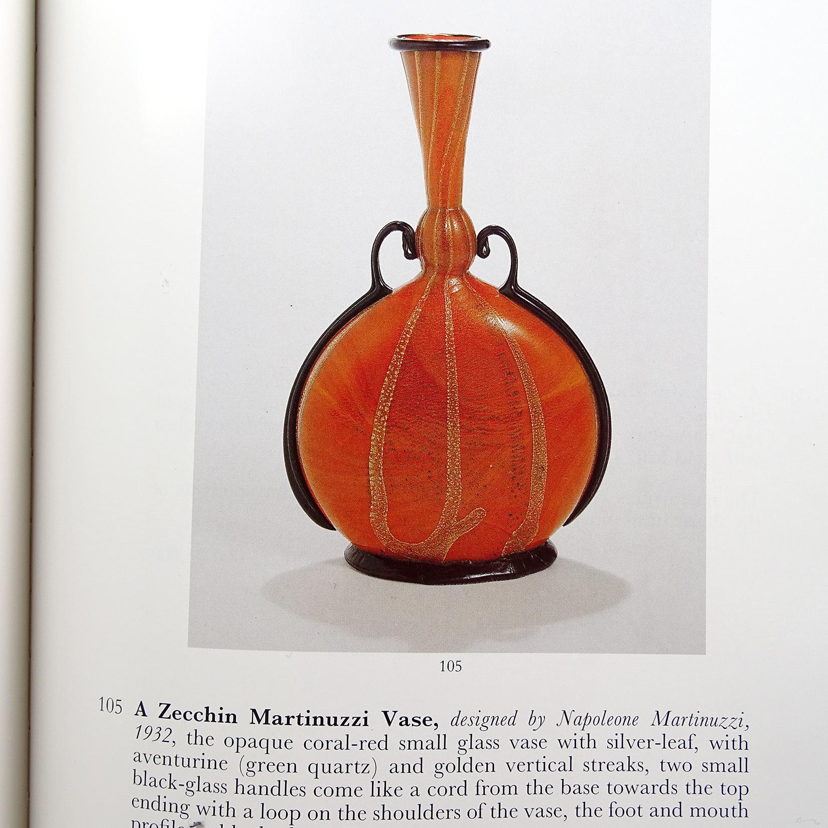 Hand-Crafted Napoleone Martinuzzi 1932 Murano Incamiciato Red Silver Italian Art Glass Vase