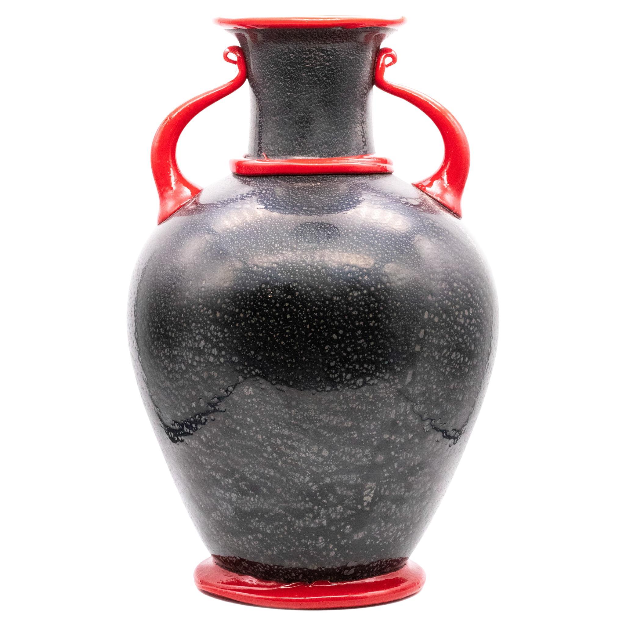 Napoleone Martinuzzi 1935 Vaso ad Anfora di Murano Vetro Veneziano Nero e Rosso