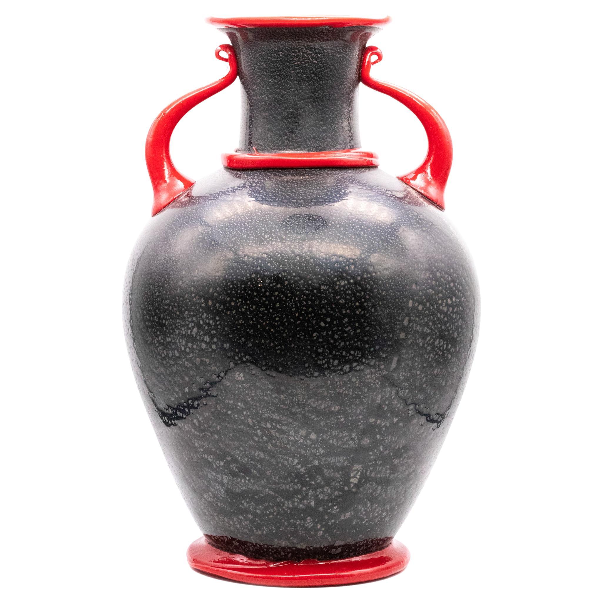 Napoleone Martinuzzi 1935 Murano Vase Amphora Verre vénitien Vetro Black & Rosso en vente