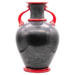 Napoleone Martinuzzi 1935 Murano Amphora Vase Venetian Vetro Black & Rosso Glass