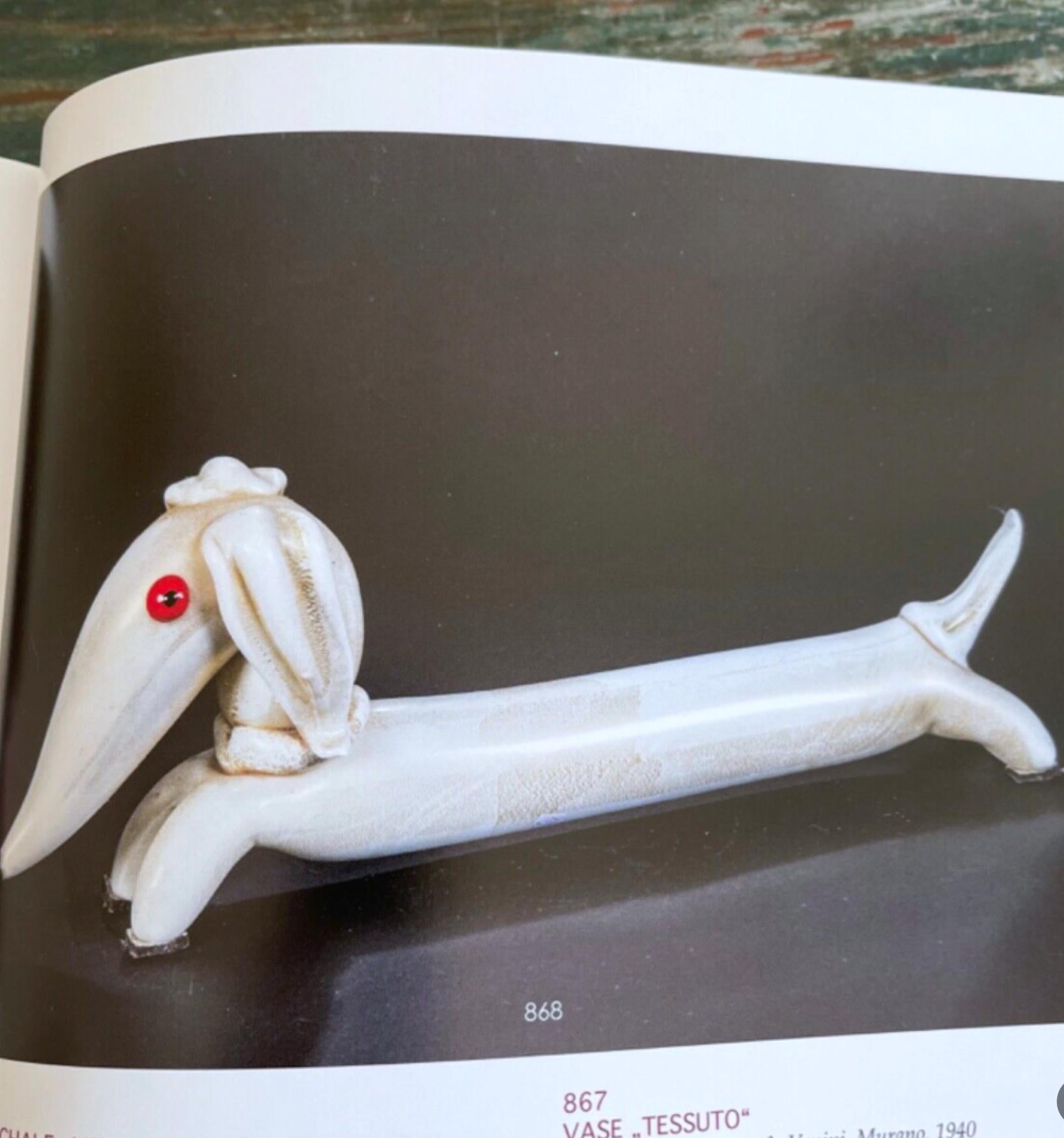 Napoleone Martinuzzi, Bassotto Giallo Sculpture, White & Gold Venini Murano 1930 In Good Condition For Sale In Brooklyn, NY