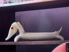 Napoleone Martinuzzi, Bassotto Giallo-Skulptur, Venini Murano in Weiß und Gold, 1930