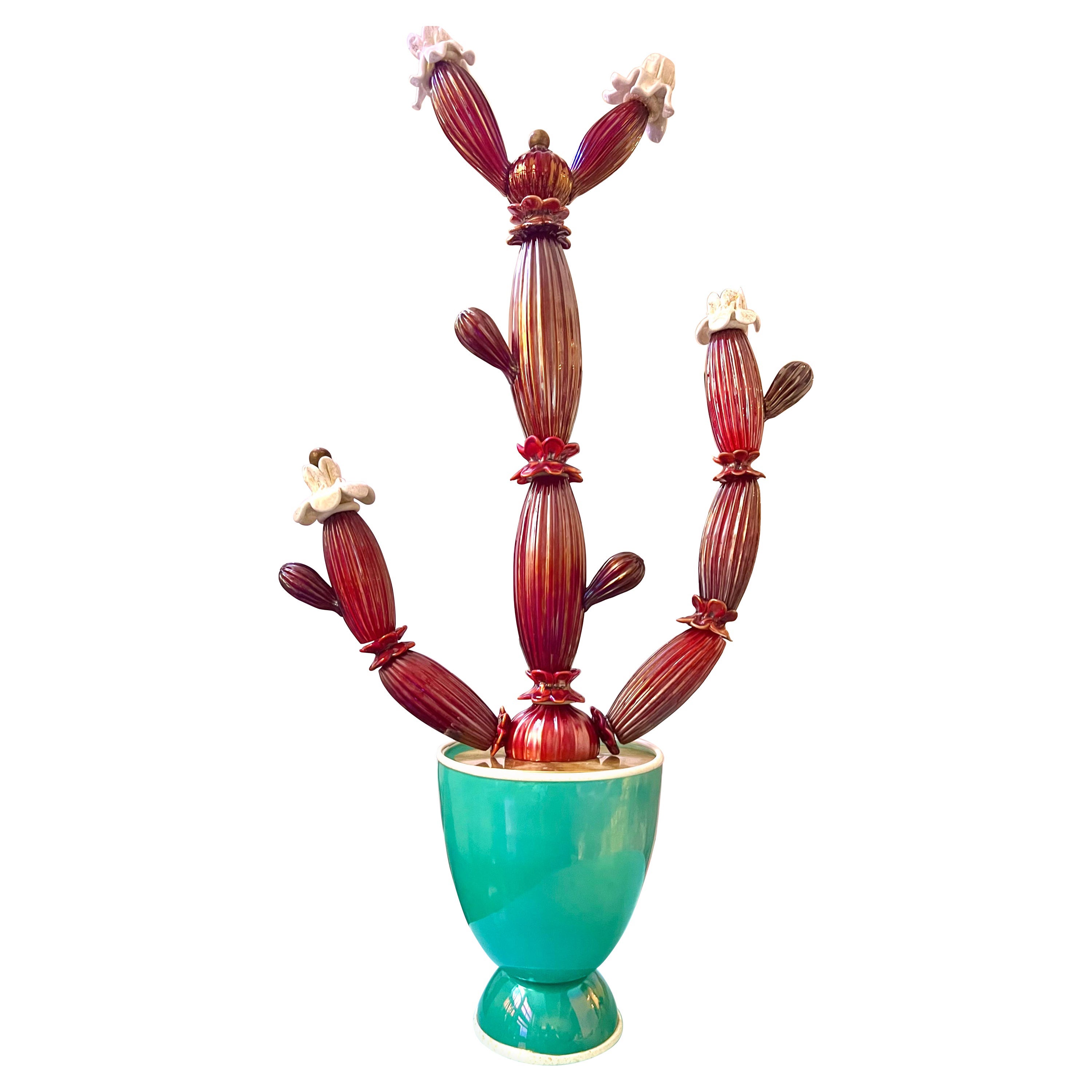 Napoleone Martinuzzi for Venini Red Cactus Succulent Sculpture, Signed, 1929