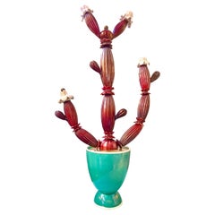 Sculpture Succulent Cactus rouge de Napoléon Martinuzzi pour Venini, signée, 1929