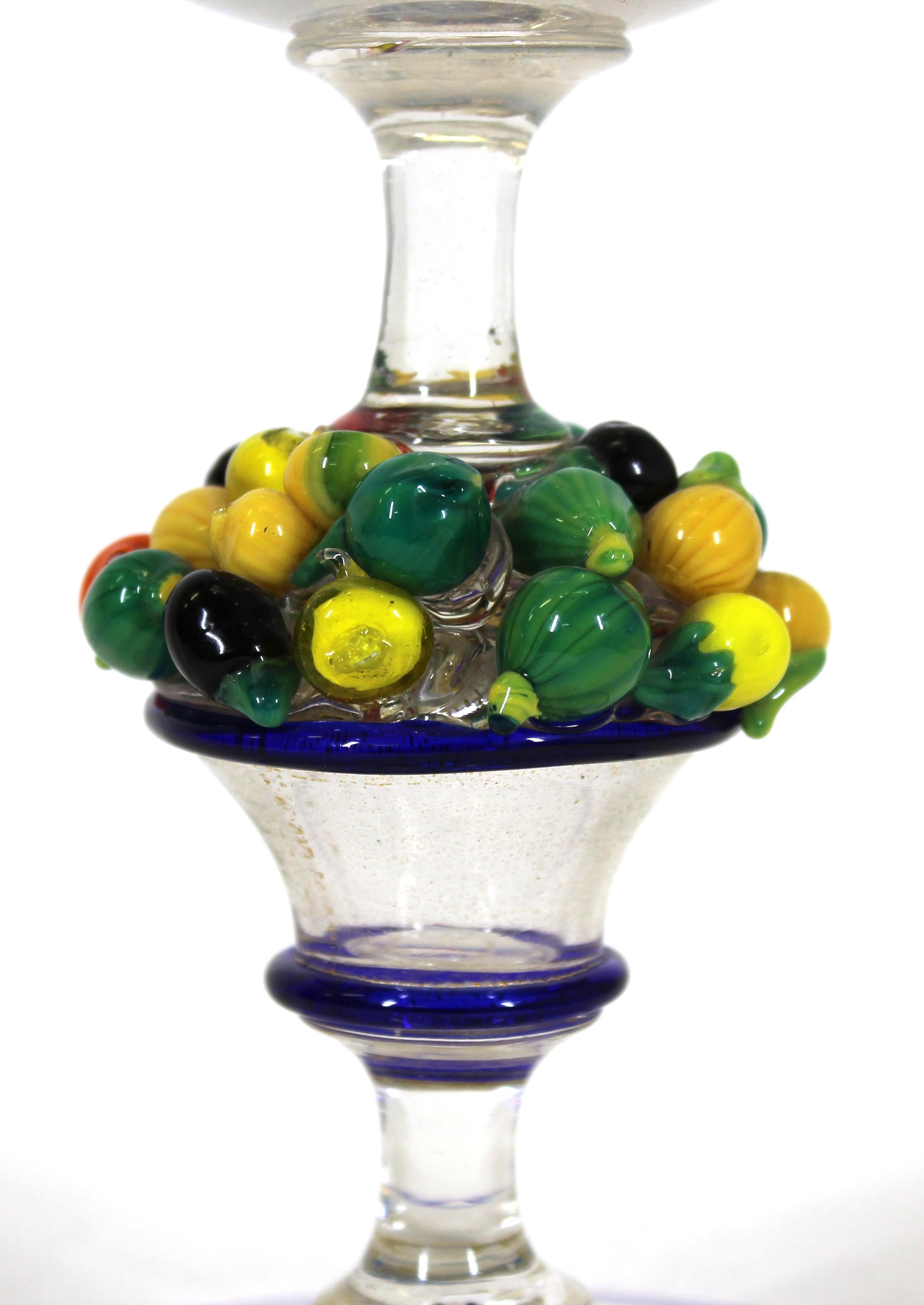 Napoleone Martinuzzi Italian Art Deco Murano Glass Goblet with Fruit Basket Stem 7