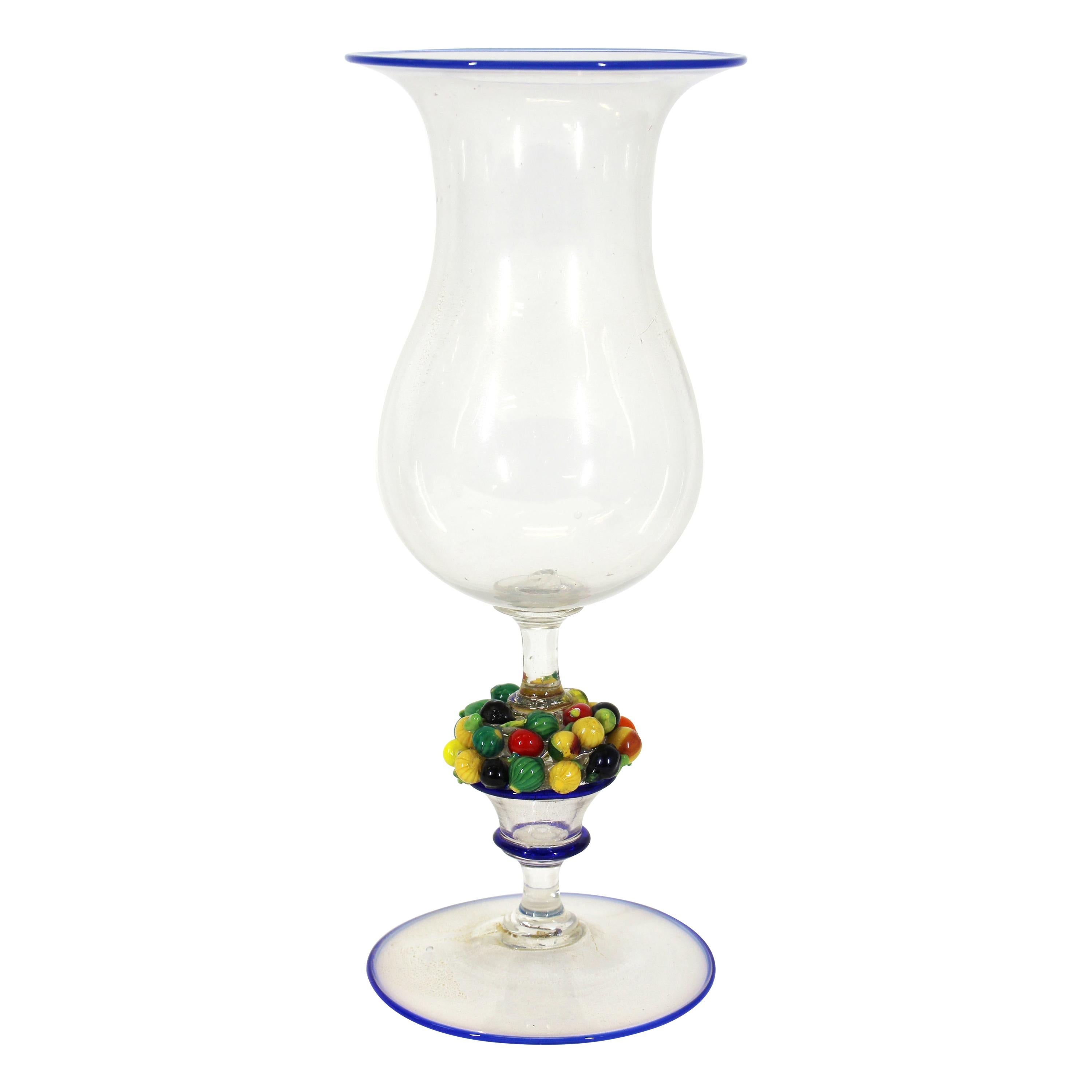 Napoleone Martinuzzi Italian Art Deco Murano Glass Goblet with Fruit Basket Stem