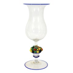 Antique Napoleone Martinuzzi Italian Art Deco Murano Glass Goblet with Fruit Basket Stem