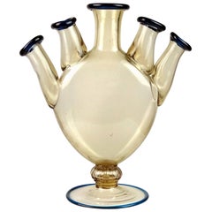 Vintage Napoleone Martinuzzi Murano 1930s Soffiato Cinque Bocche Italian Art Glass Vase