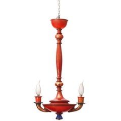 Napoleone Martinuzzi Red Murano Glass with Blue Details Chandelier, 1920s