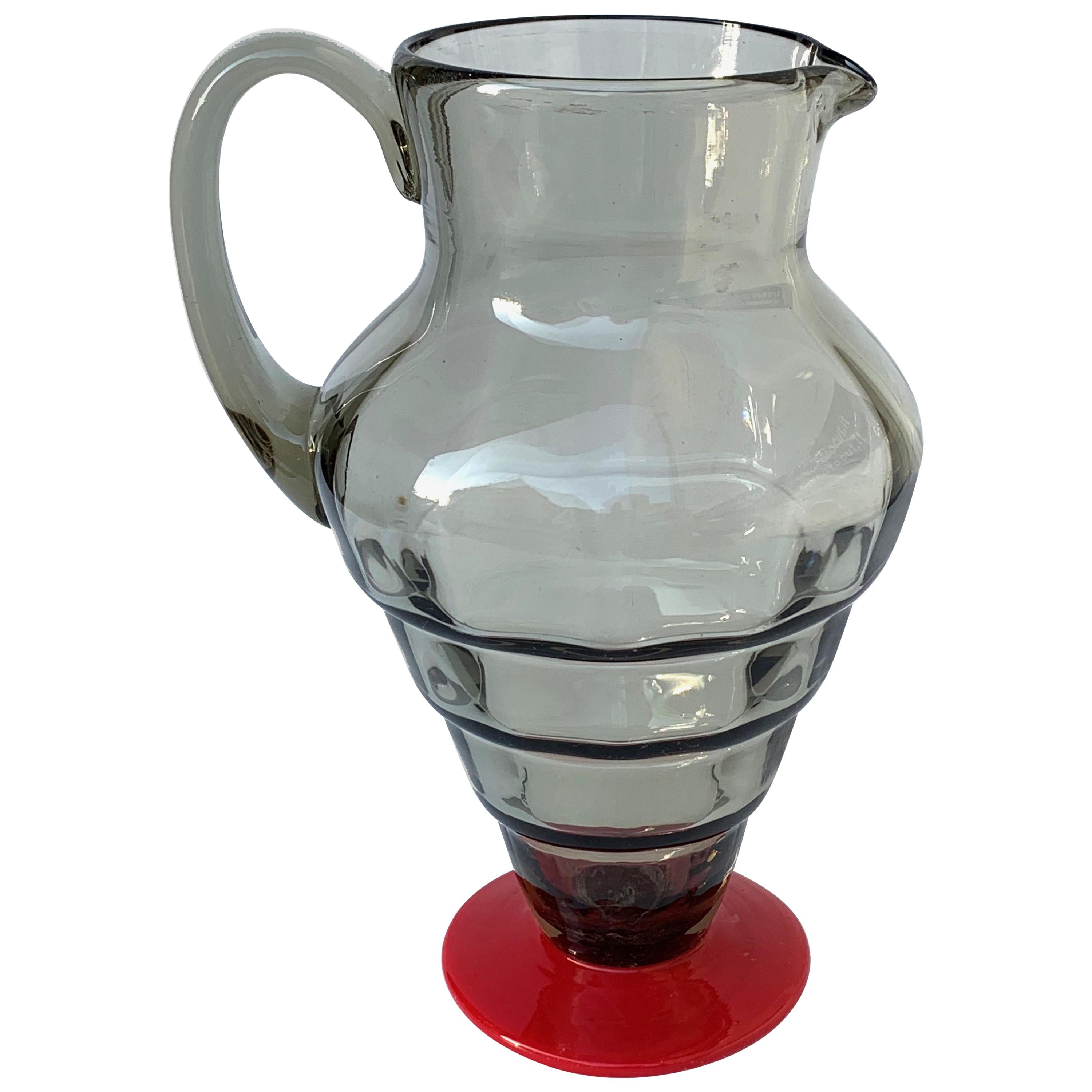 Napoleone Martinuzzi Smoked Glass and Red Glass for Venini Italian Carafe, 1930s 1