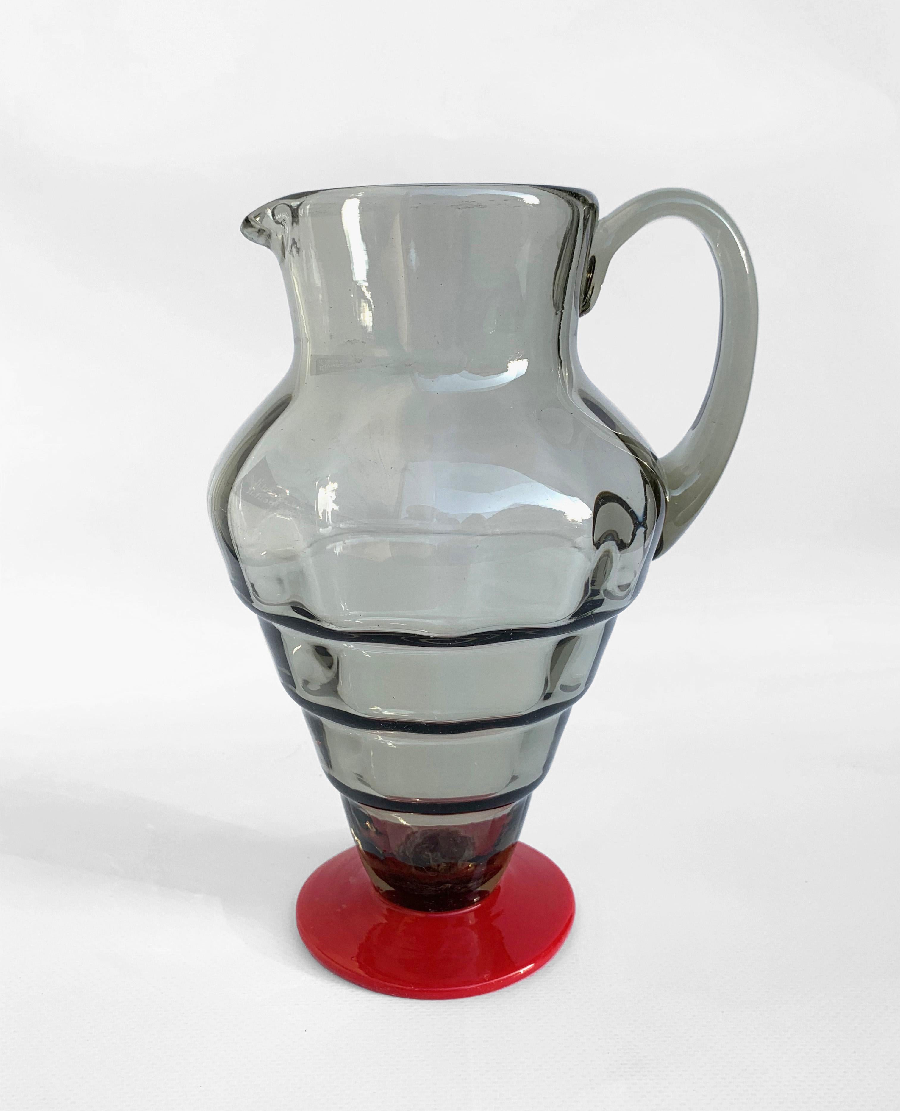 Napoleone Martinuzzi Smoked Glass and Red Glass for Venini Italian Carafe, 1930s 2