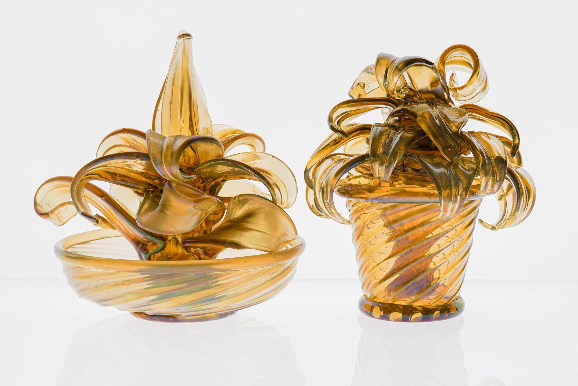 Napoleone Martinuzzi , Two Cactus in Murano iridescent Fume Vamsa Attribution For Sale 8