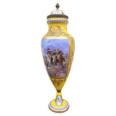 Napoleonic Battle, Large Yellow Porcelain Vase, 19th Century