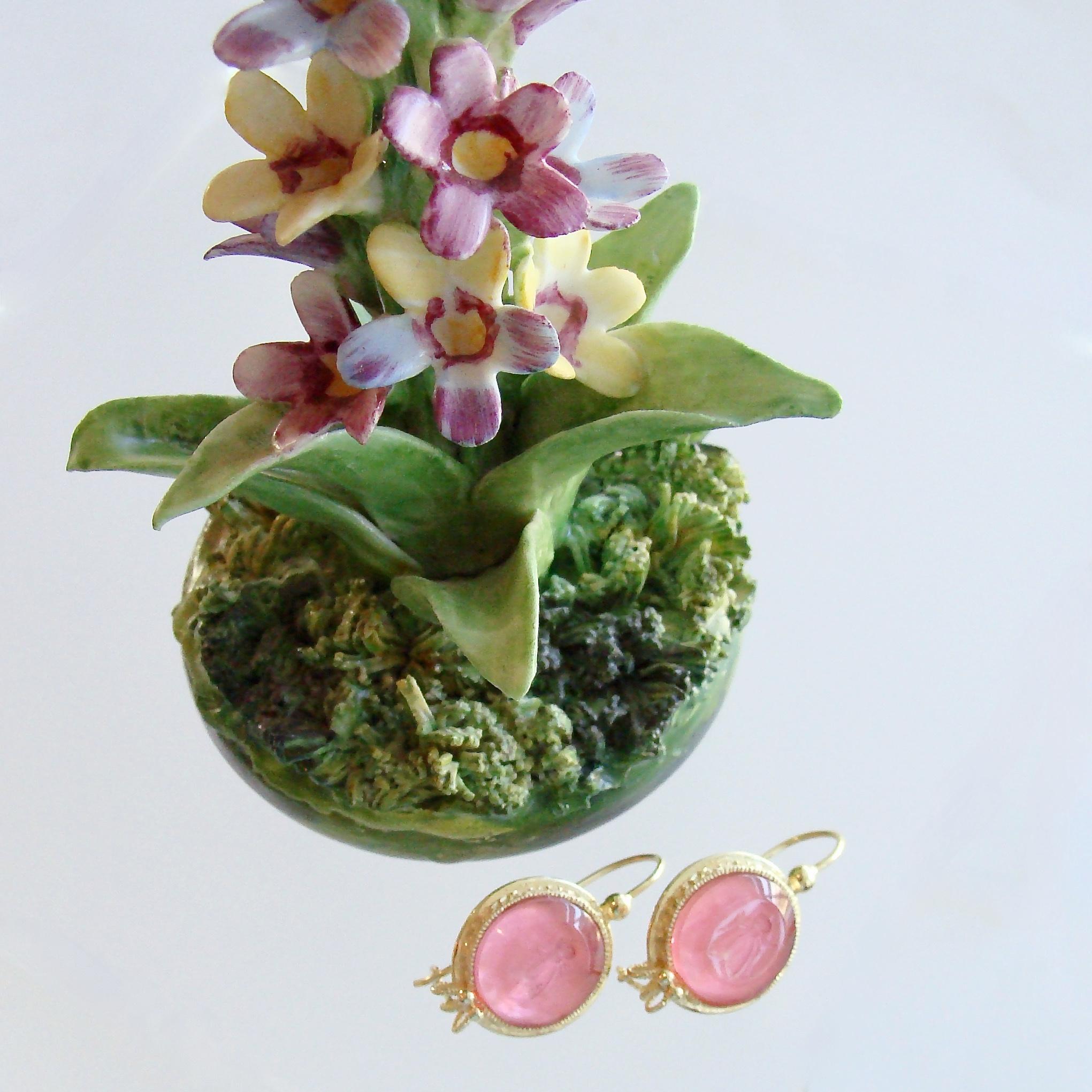 Women's Napoleonic Bee Salmon Pink Intaglios Earrings, Peu d’Abelle Earrings