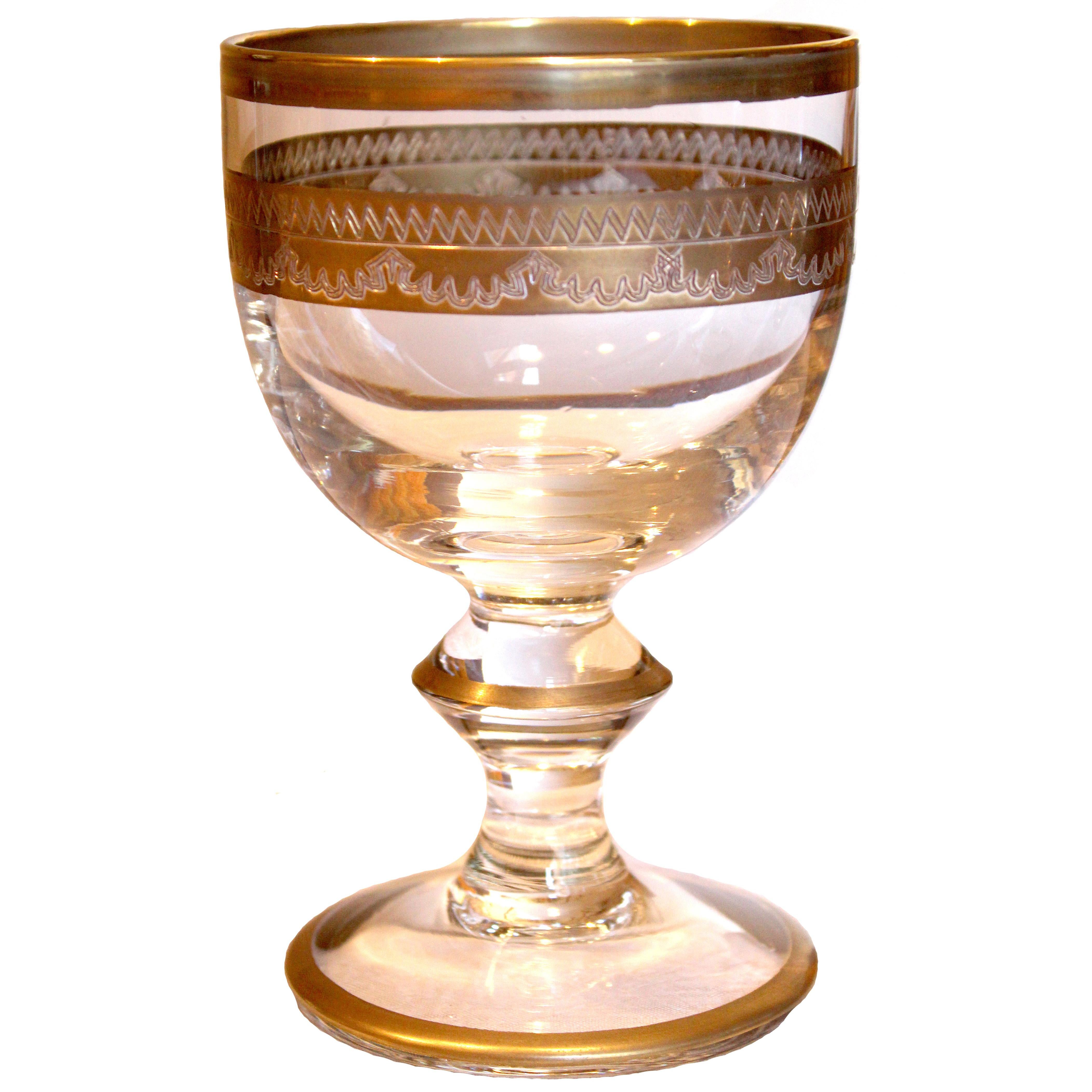 Napoleonic Blown Glass Set, Engraved Golden Decoration For Sale