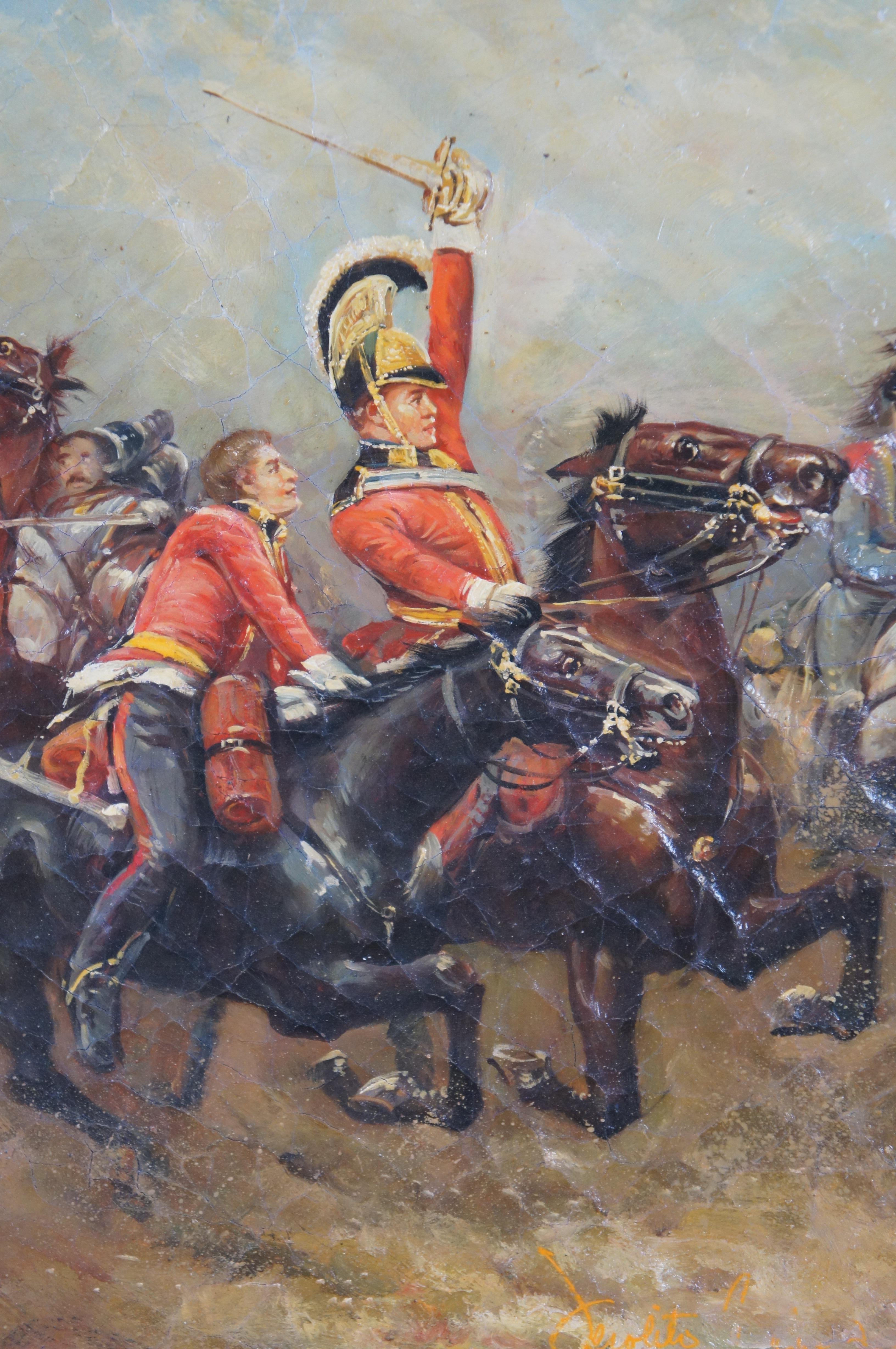 Napoleonic Cavalry Painting Life Guards Battle of Waterloo After Caton Woodville In Good Condition In Dayton, OH