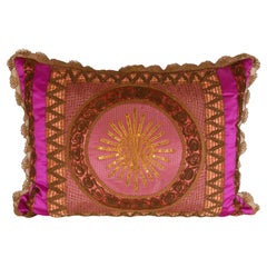 Antique Napoleonic Empire Cushion French Silk Gold Metallic Thread Cannetille Embroidery