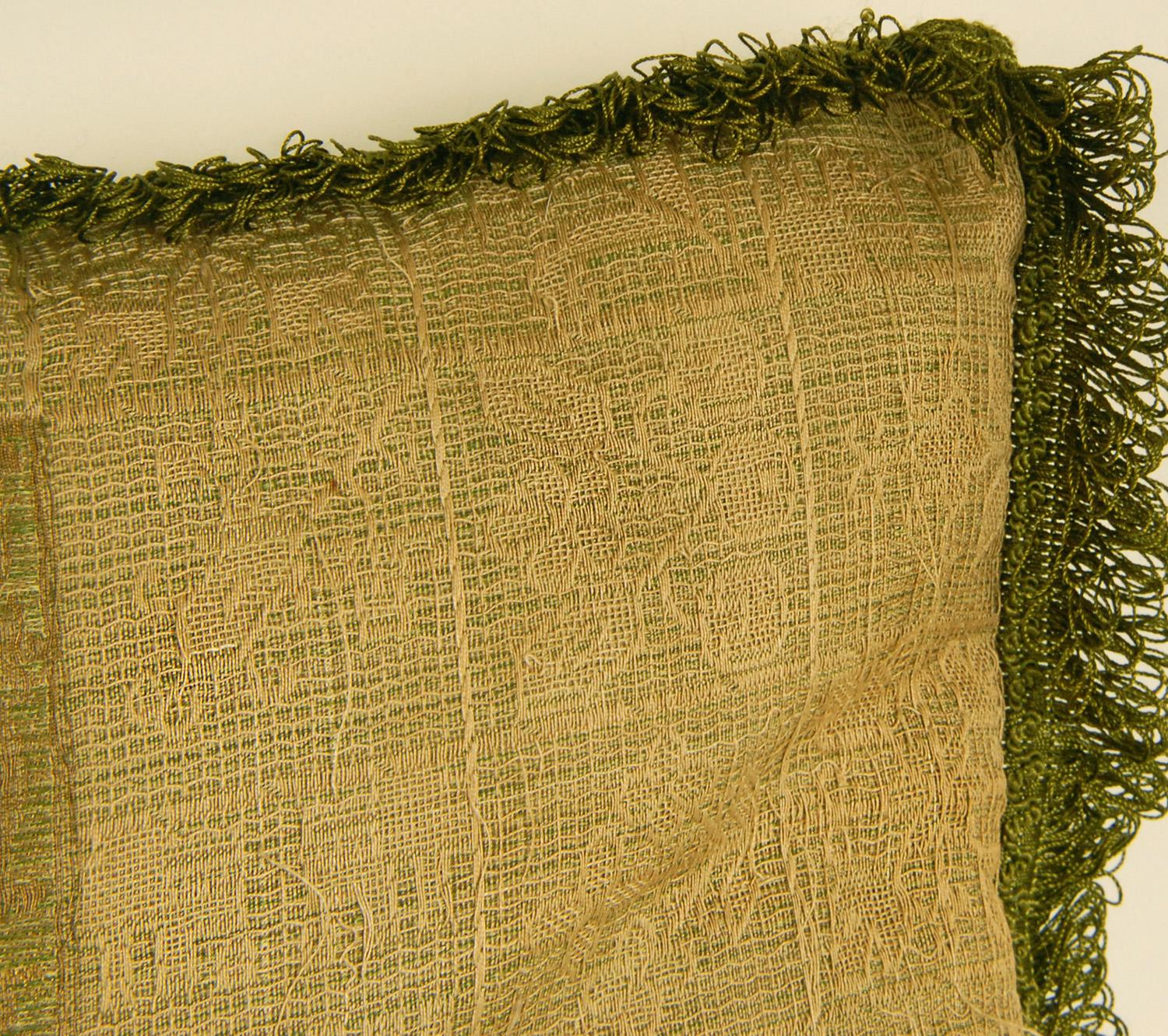 Napoleonic Empire Cushion French Silk Thread Cannetille Green Cream Throw Pillow For Sale 4