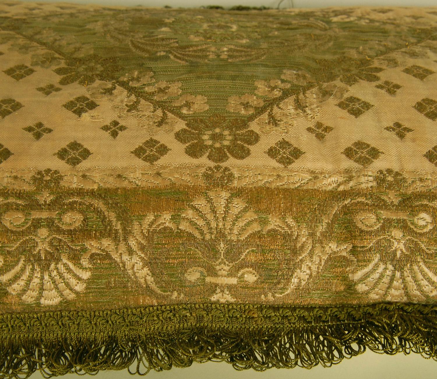 Napoleonic Empire Cushion French Silk Thread Cannetille Green Cream Throw Pillow For Sale 5