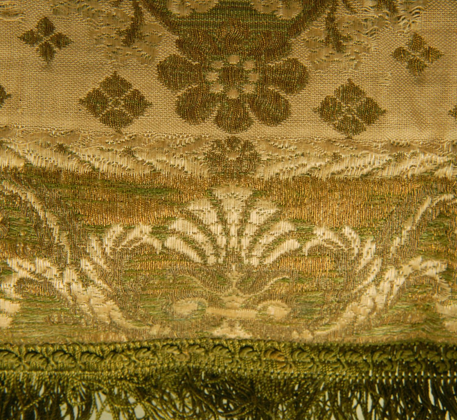 Hand-Crafted Napoleonic Empire Cushion French Silk Thread Cannetille Green Cream Throw Pillow For Sale