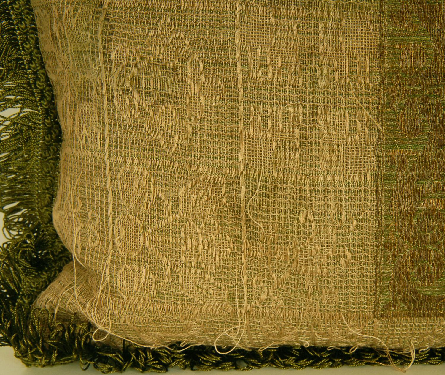 Satin Napoleonic Empire Cushion French Silk Thread Cannetille Green Cream Throw Pillow For Sale