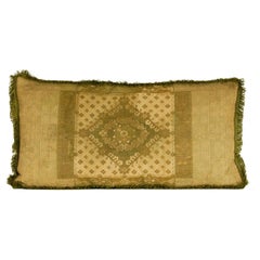 Antique Napoleonic Empire Cushion French Silk Thread Cannetille Green Cream Throw Pillow