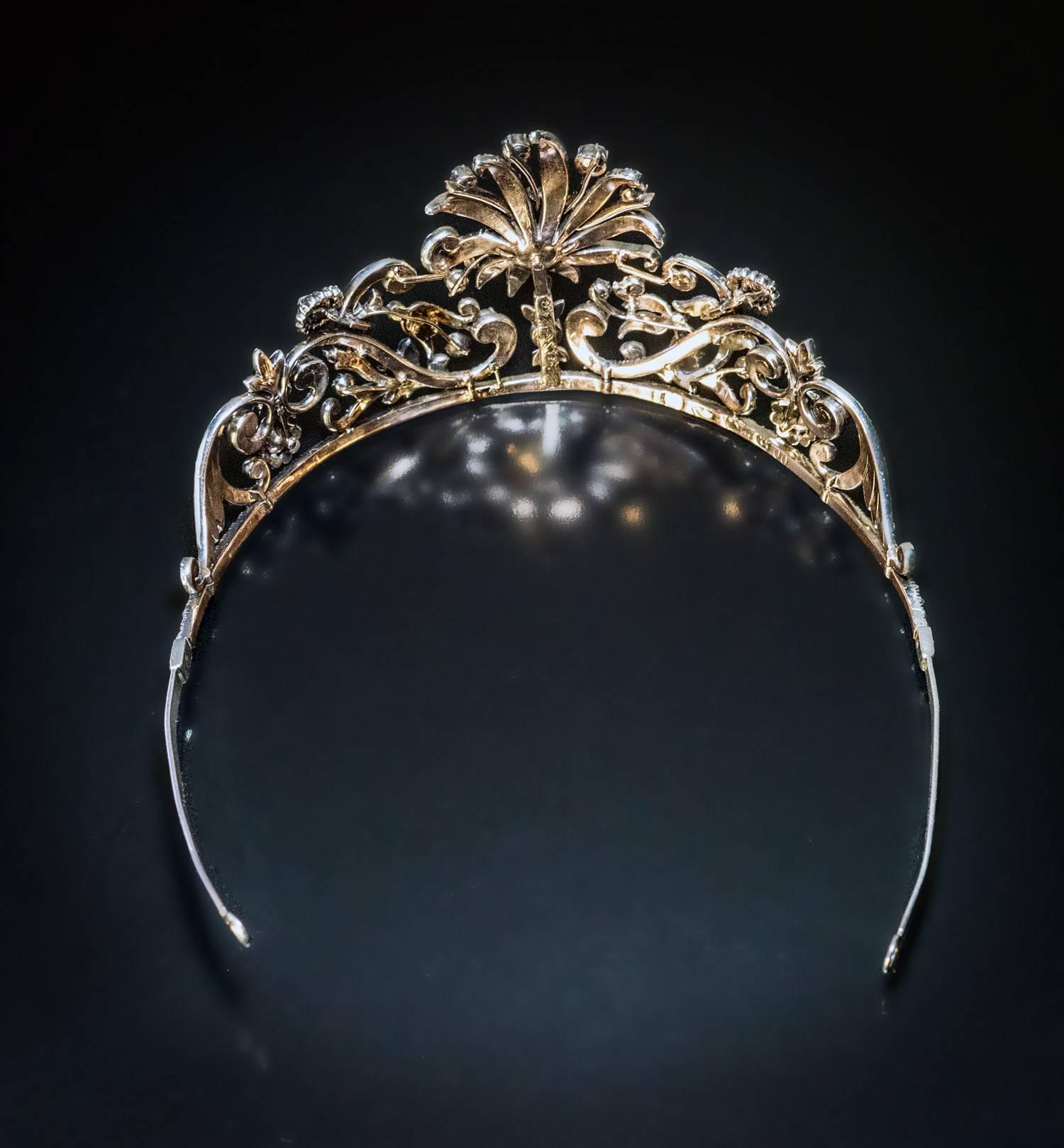 Napoleonic Era Antique Rose Cut Diamond Diadem Tiara 2