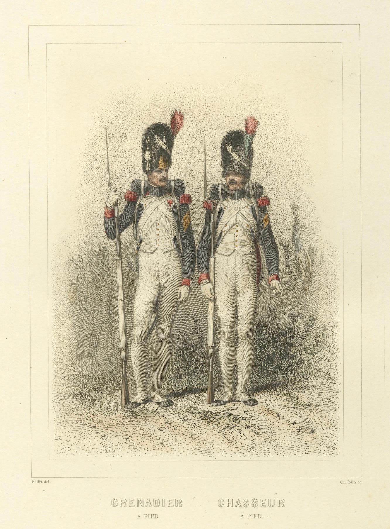 Granaderos a pie napoleónicos - Chasseur, Granadero y Abanderado, 1859 Mediados del siglo XIX en venta