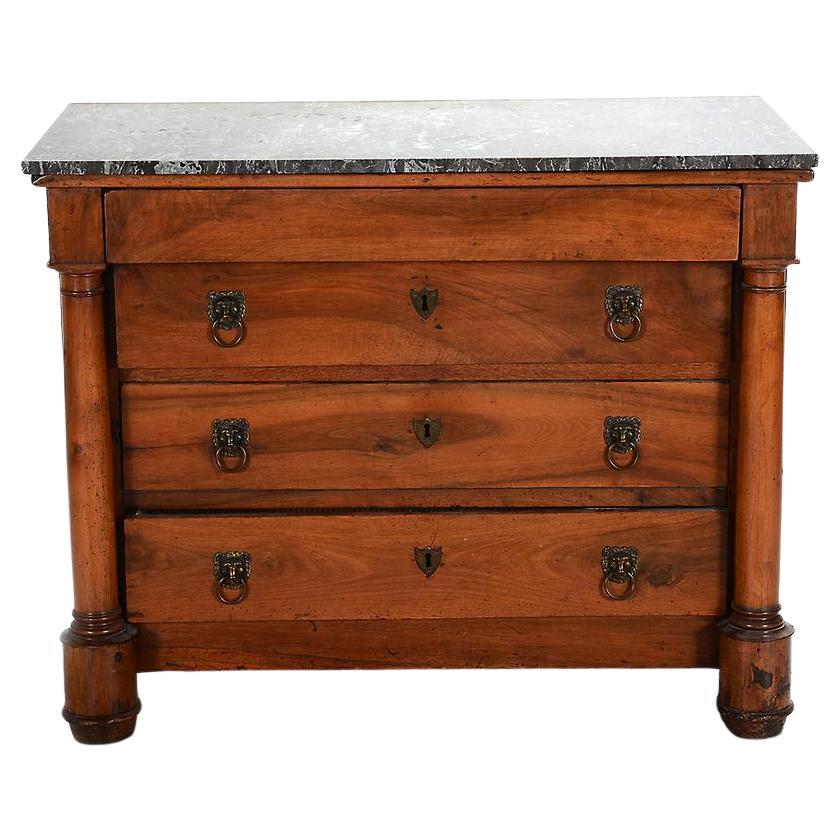 Antique Napoleonic French Empire Walnut Chest of Drawers Grey Marble Circa 1810