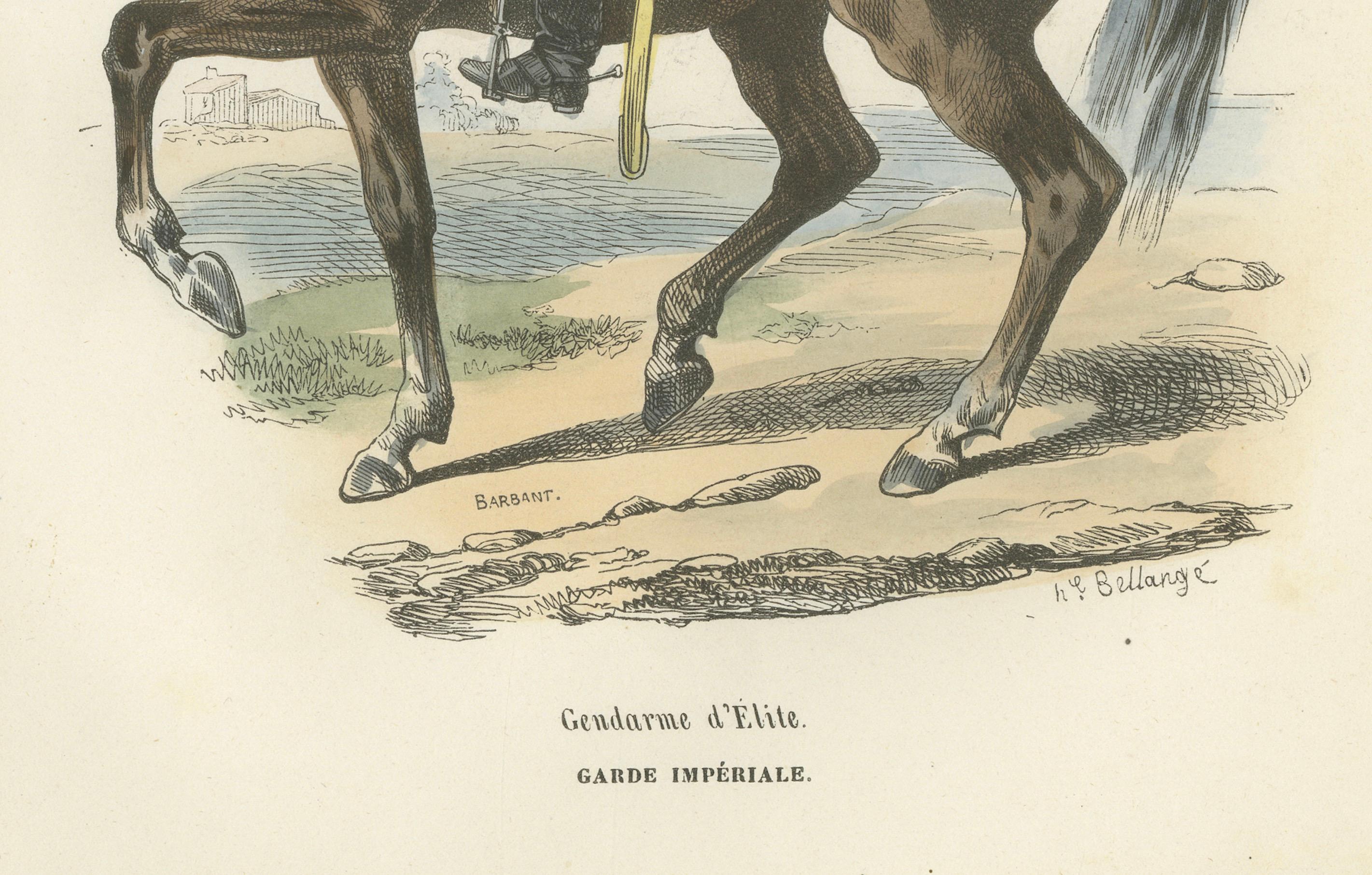 Napoleonic Gendarme d’Élite, Imperial Guard Cavalry, Hand-Coloured Print, 1843