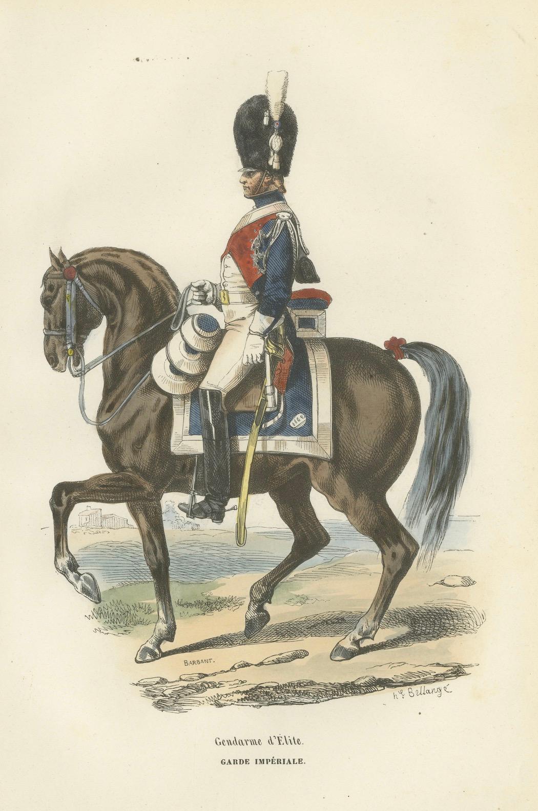 Napoleonic Gendarme d’Élite, Imperial Guard Cavalry, Hand-Coloured Print, 1843