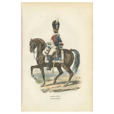 Napoleonic Gendarme d’Élite, Imperial Guard Cavalry, Hand-Coloured Print, 1843