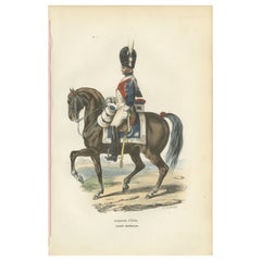 Napoleonischer Gendarme d
Élite, Kavallerie der kaiserlichen Garde, handkolorierter Druck, 1843