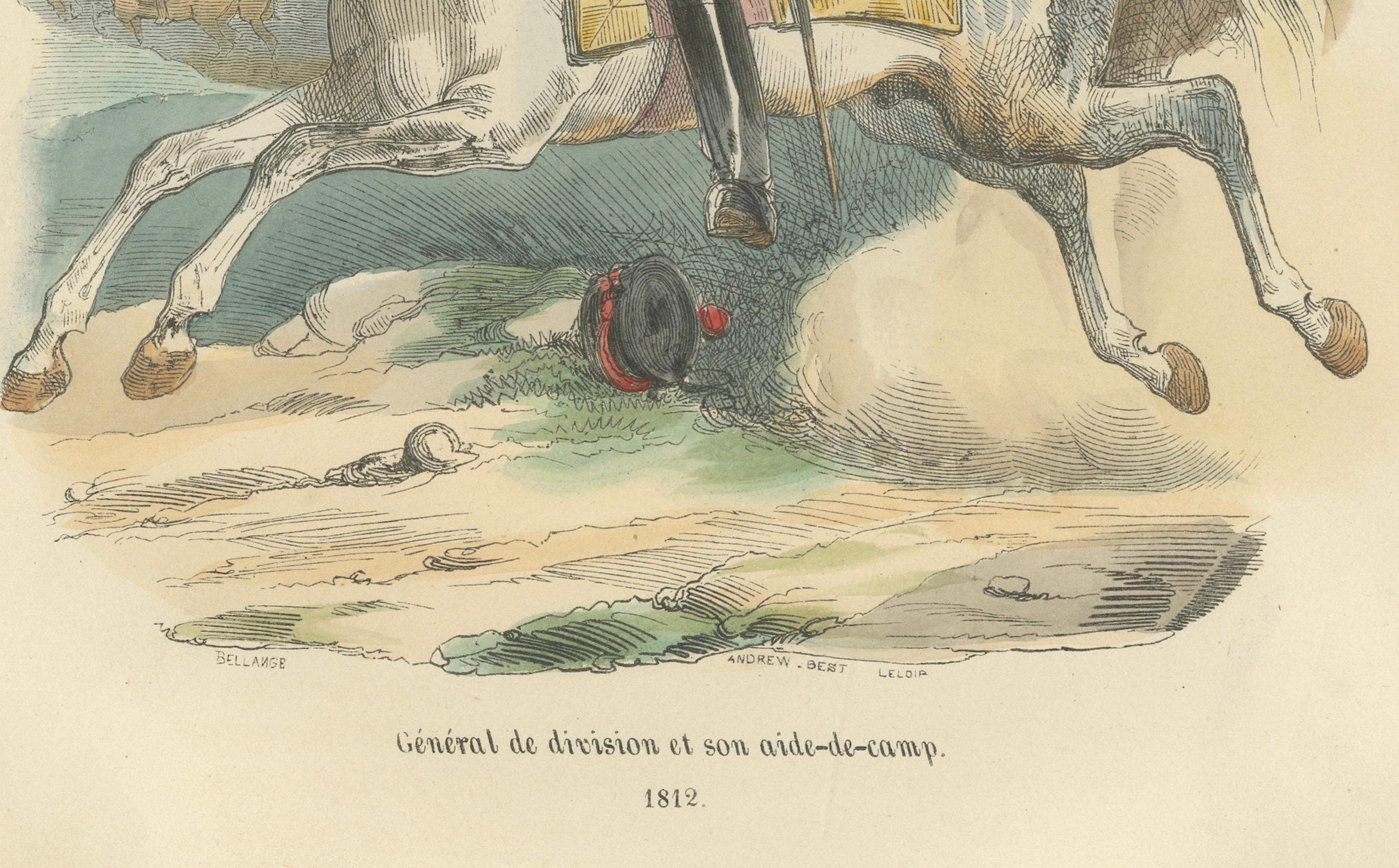 Napoleonic General of Division on Horseback, Bellangé, Military Print, 1843